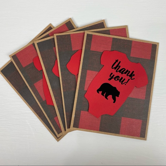 Office | 2 Custom Handmade Buffalo Plaid Thank You Cards W Envelopes ...